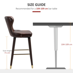 HOMCOM Bar Chair Set of 2, PU Leather Vintage Counter-Height Bar Stool, Luxury European Style Kitchen Stools with Back, Brown - Aosom UK - thumbnail 7