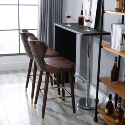 HOMCOM Bar Chair Set of 2, PU Leather Vintage Counter-Height Bar Stool, Luxury European Style Kitchen Stools with Back, Brown - Aosom UK - thumbnail 8