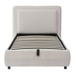 Upholstered Hydraulic Bed with Storage and Removable Headboard, Crafted Headboard with Velvet and Plywood, 210L x 110W x 90H cm, Beige - Aosom UK - thumbnail 2