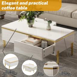 Spacious Coffee Table with 2 Hidden Drawers, Versatile Room Table for Italian-Style Rooms or Cream-Toned Spaces, 100L x 50W x 36H cm, White - Aosom UK - thumbnail 5
