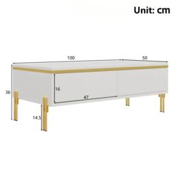 Spacious Coffee Table with 2 Hidden Drawers, Versatile Room Table for Italian-Style Rooms or Cream-Toned Spaces, 100L x 50W x 36H cm, White - Aosom UK - thumbnail 3