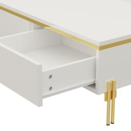 Spacious Coffee Table with 2 Hidden Drawers, Versatile Room Table for Italian-Style Rooms or Cream-Toned Spaces, 100L x 50W x 36H cm, White - Aosom UK - thumbnail 8