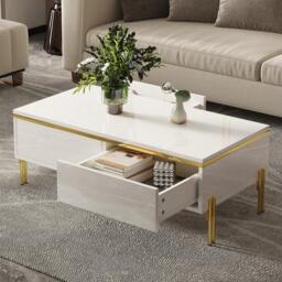 Spacious Coffee Table with 2 Hidden Drawers, Versatile Room Table for Italian-Style Rooms or Cream-Toned Spaces, 100L x 50W x 36H cm, White - Aosom UK - thumbnail 7