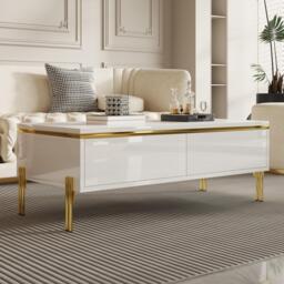 Spacious Coffee Table with 2 Hidden Drawers, Versatile Room Table for Italian-Style Rooms or Cream-Toned Spaces, 100L x 50W x 36H cm, White - Aosom UK