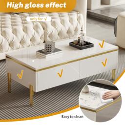Spacious Coffee Table with 2 Hidden Drawers, Versatile Room Table for Italian-Style Rooms or Cream-Toned Spaces, 100L x 50W x 36H cm, White - Aosom UK - thumbnail 6