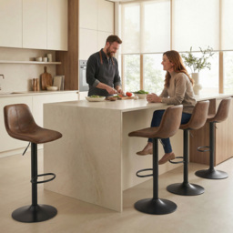 HOMCOM Bar Stools Set of 2, Modern Swivel Barstools with Footrest for Kitchen Island and Dining Room, Brown - thumbnail 9