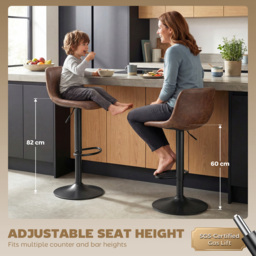 HOMCOM Bar Stools Set of 2, Modern Swivel Barstools with Footrest for Kitchen Island and Dining Room, Brown - thumbnail 4