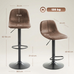 HOMCOM Bar Stools Set of 2, Modern Swivel Barstools with Footrest for Kitchen Island and Dining Room, Brown - thumbnail 3