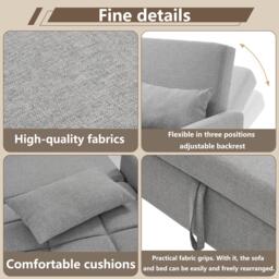 Multifunctional Folding Sofa Bed with Adjustable Backrest and 2 Cushions, Daybed for Compact Flats, 127L x 75-180W x 94H cm, Dark Grey - Aosom UK - thumbnail 6