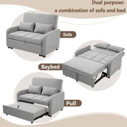 Multifunctional Folding Sofa Bed with Adjustable Backrest and 2 Cushions, Daybed for Compact Flats, 127L x 75-180W x 94H cm, Dark Grey - Aosom UK - thumbnail 4