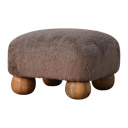 Solid Wood Faux Fur Nordic Footstool with High-Resilience Cushioning, Upholstered Square Seat with Drawer, 42L x 42W x 28H cm, Brown - Aosom UK - thumbnail 7