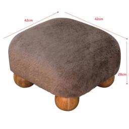 Solid Wood Faux Fur Nordic Footstool with High-Resilience Cushioning, Upholstered Square Seat with Drawer, 42L x 42W x 28H cm, Brown - Aosom UK - thumbnail 3