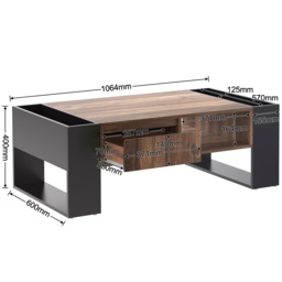 Wood Coffee Table with Handleless Drawer and Doublesided Storage, Settee Side Table with Industrial Design, 106.4x60x40 cm, Black+Gray - Aosom.UK - thumbnail 3