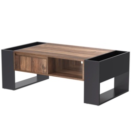 Wood Coffee Table with Handleless Drawer and Doublesided Storage, Settee Side Table with Industrial Design, 106.4x60x40 cm, Black+Gray - Aosom.UK - thumbnail 9