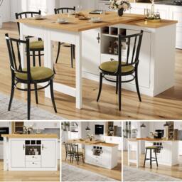 Extendable Bar Table with Smart Pull-Out System, Multifunctional Sideboard with Adjustable Compartments, 120-180L x 40W x 76H cm, White - Aosom UK - thumbnail 7