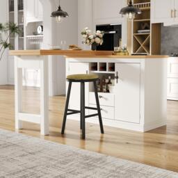 Extendable Bar Table with Smart Pull-Out System, Multifunctional Sideboard with Adjustable Compartments, 120-180L x 40W x 76H cm, White - Aosom UK - thumbnail 9