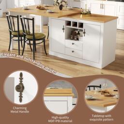 Extendable Bar Table with Smart Pull-Out System, Multifunctional Sideboard with Adjustable Compartments, 120-180L x 40W x 76H cm, White - Aosom UK - thumbnail 4