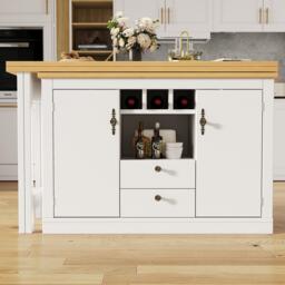 Extendable Bar Table with Smart Pull-Out System, Multifunctional Sideboard with Adjustable Compartments, 120-180L x 40W x 76H cm, White - Aosom UK - thumbnail 8