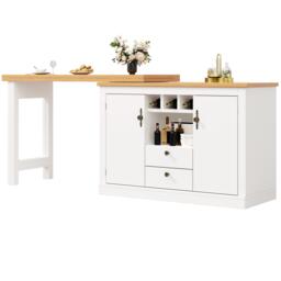 Extendable Bar Table with Smart Pull-Out System, Multifunctional Sideboard with Adjustable Compartments, 120-180L x 40W x 76H cm, White - Aosom UK - thumbnail 2