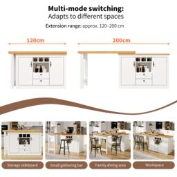 Extendable Bar Table with Smart Pull-Out System, Multifunctional Sideboard with Adjustable Compartments, 120-180L x 40W x 76H cm, White - Aosom UK - thumbnail 6