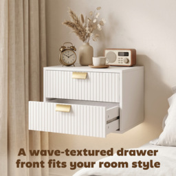 HOMCOM Modern Floating Nightstands Set of 2, Wall Mounted Bedside Tables with 2 Drawers, White - thumbnail 7