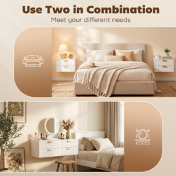 HOMCOM Modern Floating Nightstands Set of 2, Wall Mounted Bedside Tables with 2 Drawers, White - thumbnail 6