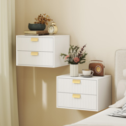 HOMCOM Modern Floating Nightstands Set of 2, Wall Mounted Bedside Tables with 2 Drawers, White - thumbnail 2
