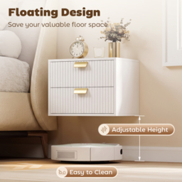 HOMCOM Modern Floating Nightstands Set of 2, Wall Mounted Bedside Tables with 2 Drawers, White - thumbnail 4
