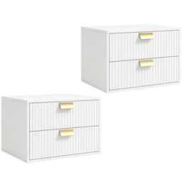 HOMCOM Modern Floating Nightstands Set of 2, Wall Mounted Bedside Tables with 2 Drawers, White - thumbnail 1