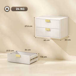 HOMCOM Modern Floating Nightstands Set of 2, Wall Mounted Bedside Tables with 2 Drawers, White - thumbnail 3