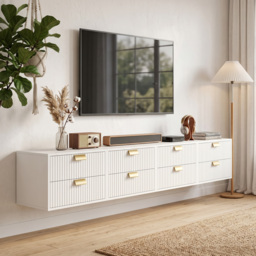 HOMCOM Modern Floating Nightstands Set of 2, Wall Mounted Bedside Tables with 2 Drawers, White - thumbnail 8