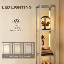 HOMCOM Floor Lamp with Shelves, LED Column Modern Standing Lamp with Fabric Drawer, Adjustable Brightness, Foot Switch for Living Room, Bedroom, Office, Oak - thumbnail 5