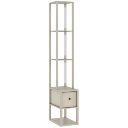 HOMCOM Floor Lamp with Shelves, LED Column Modern Standing Lamp with Fabric Drawer, Adjustable Brightness, Foot Switch for Living Room, Bedroom, Office, Oak - thumbnail 1