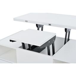 Extendable Lift-Top Coffee Table with 2 Lift-Up Tabletops, Space-Saving Dining Table with four drawers, 100L x 50W x 47.5H cm, White - Aosom UK - thumbnail 9