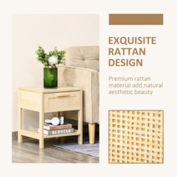 HOMCOM Chest of Drawer and Nightstands, Boho Rattan Furniture Set, Nature Wood Finish - thumbnail 4
