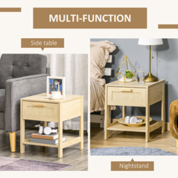 HOMCOM Chest of Drawer and Nightstands, Boho Rattan Furniture Set, Nature Wood Finish - thumbnail 6