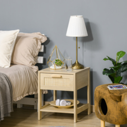 HOMCOM Chest of Drawer and Nightstands, Boho Rattan Furniture Set, Nature Wood Finish - thumbnail 8