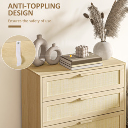HOMCOM Chest of Drawer and Nightstands, Boho Rattan Furniture Set, Nature Wood Finish - thumbnail 7