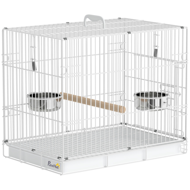 PawHut Bird Cage Foldable Portable Budgie Cage with Wooden Perch 2 Bowls for Travel 49 x 31 x 40 cm Black - image 1