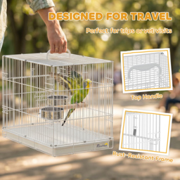 PawHut Bird Cage Foldable Portable Budgie Cage with Wooden Perch 2 Bowls for Travel 49 x 31 x 40 cm Black - thumbnail 4