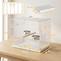 PawHut Bird Cage Foldable Portable Budgie Cage with Wooden Perch 2 Bowls for Travel 49 x 31 x 40 cm Black - thumbnail 3