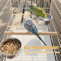 PawHut Bird Cage Foldable Portable Budgie Cage with Wooden Perch 2 Bowls for Travel 49 x 31 x 40 cm Black - thumbnail 7