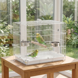 PawHut Bird Cage Foldable Portable Budgie Cage with Wooden Perch 2 Bowls for Travel 49 x 31 x 40 cm Black - thumbnail 8