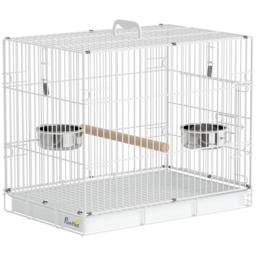 PawHut Bird Cage Foldable Portable Budgie Cage with Wooden Perch 2 Bowls for Travel 49 x 31 x 40 cm Black - thumbnail 1