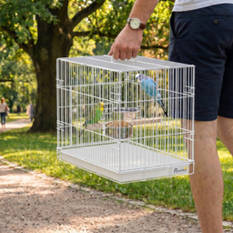 PawHut Bird Cage Foldable Portable Budgie Cage with Wooden Perch 2 Bowls for Travel 49 x 31 x 40 cm Black - thumbnail 2