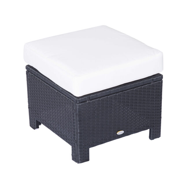 Outsunny Waterproof Rattan Footstool with Padded Seat Cushion Outdoor Patio Furniture for Backyard Garden Poolside - Aosom UK - image 1