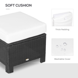 Outsunny Waterproof Rattan Footstool with Padded Seat Cushion Outdoor Patio Furniture for Backyard Garden Poolside - Aosom UK - thumbnail 5