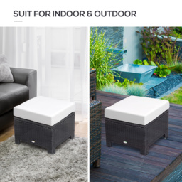 Outsunny Waterproof Rattan Footstool with Padded Seat Cushion Outdoor Patio Furniture for Backyard Garden Poolside - Aosom UK - thumbnail 6