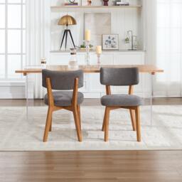 Stylish Mid-Century Dining Chairs with Ergonomic Backrest, Comfortable Upholstered Side Chairs for Dining Room, 47L x 54.5W x 77H cm, Beige - Aosom UK - thumbnail 9