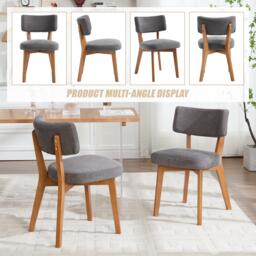Stylish Mid-Century Dining Chairs with Ergonomic Backrest, Comfortable Upholstered Side Chairs for Dining Room, 47L x 54.5W x 77H cm, Beige - Aosom UK - thumbnail 4